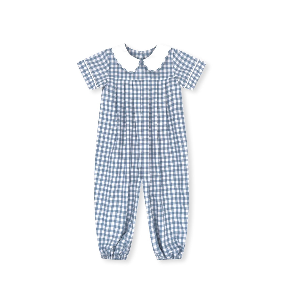 Precious Pleated Romper| Stone Blue Check