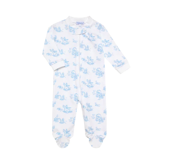 Blue Toile Zipper Footie