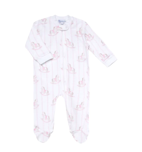 Pink Rocking Horse Zipper Footie