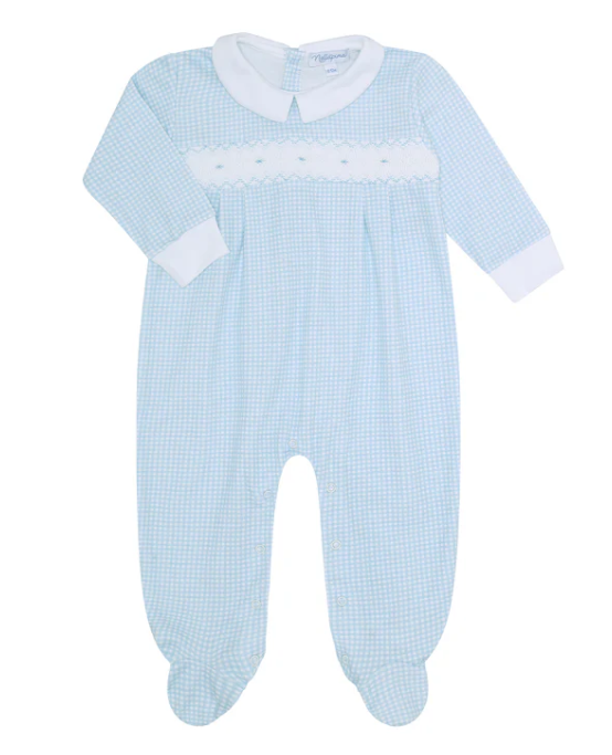 Blue Gingham Smocked Footie