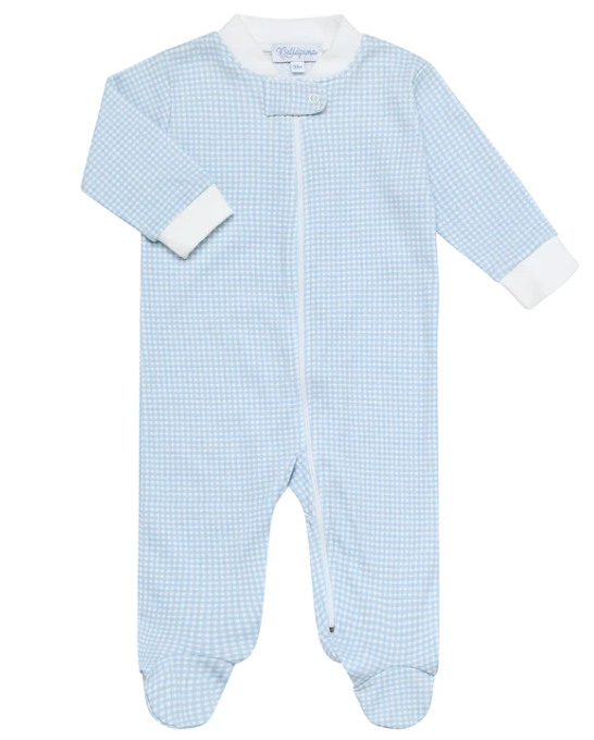 Blue Gingham Zipper Footie