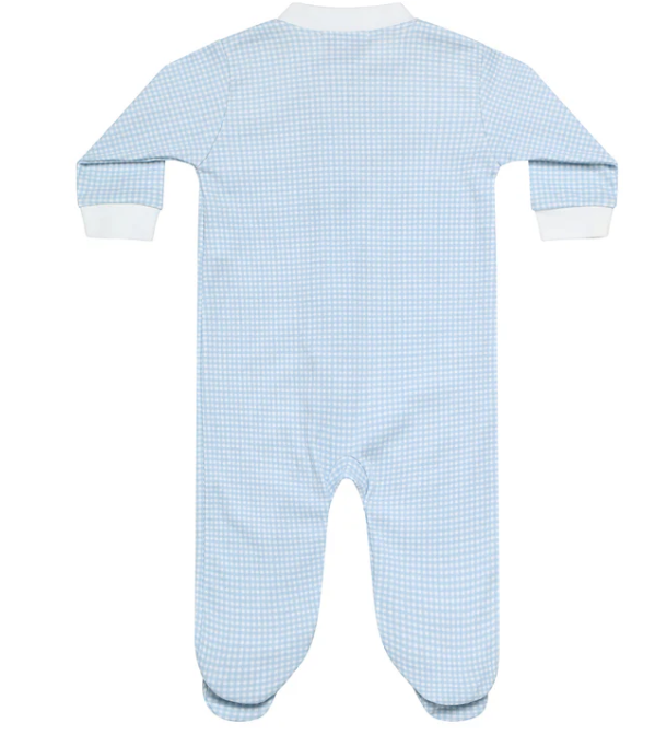 Blue Gingham Zipper Footie