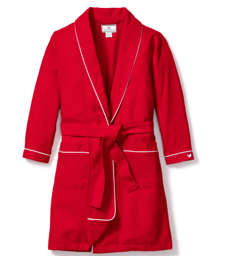 Kid's Flannel Robe in Red with White Piping