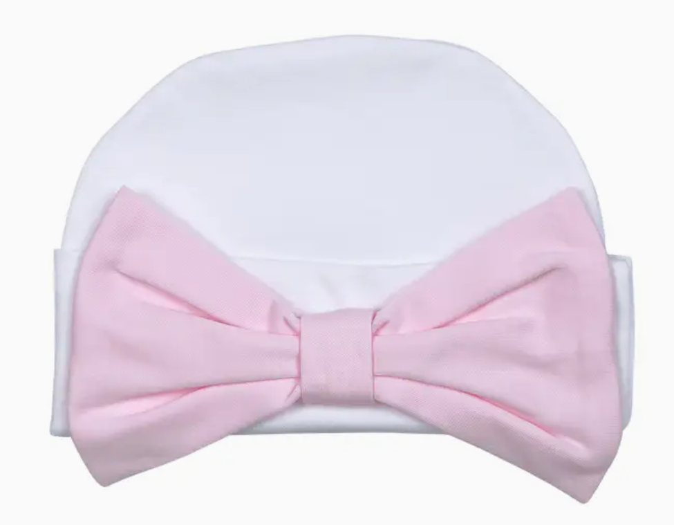 BEANIE | WHITE PIMA PINK BOW