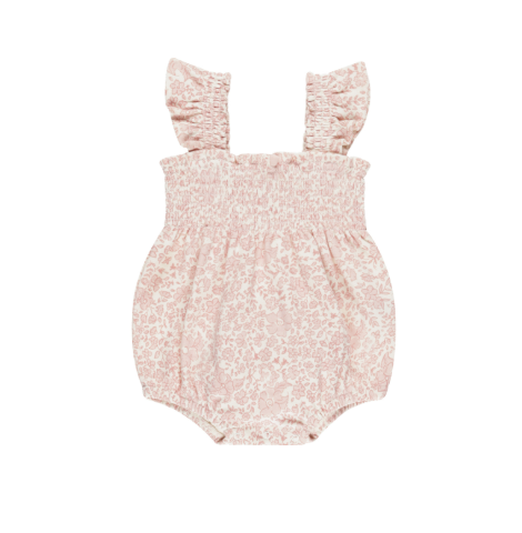 Smocked Ruffle Sleeve Romper | Pink Blossom