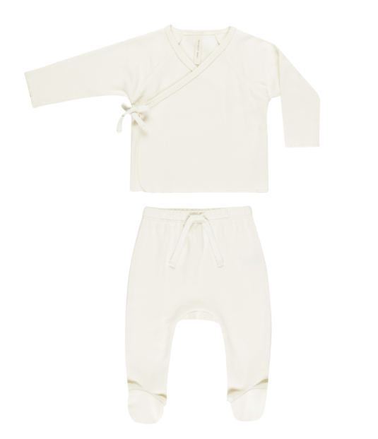 Wrap Top + Footed Pant Set | Ivory