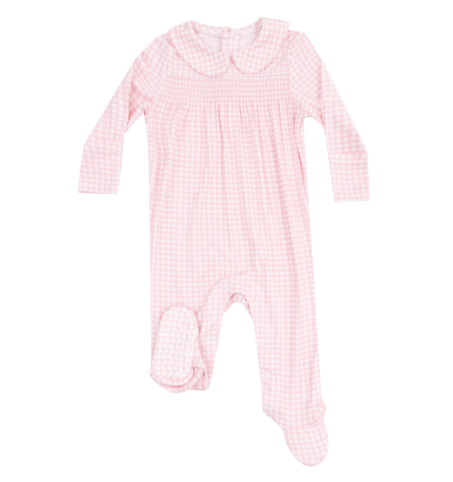 Mini Gingham Smocked Snap Footie