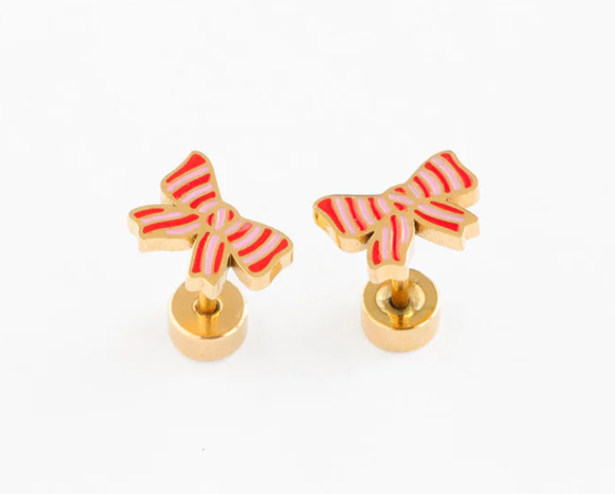 Stud Earrings | Striped Bow