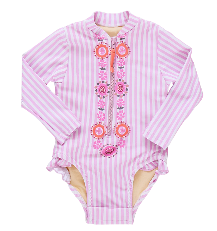 Baby Girls Arden Suit | Pink Faux Embroidery Stripe