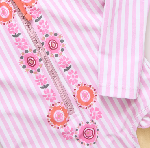 Baby Girls Arden Suit | Pink Faux Embroidery Stripe