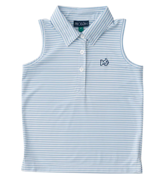 Sleeveless Performance Polo | Clear Sky Stripe